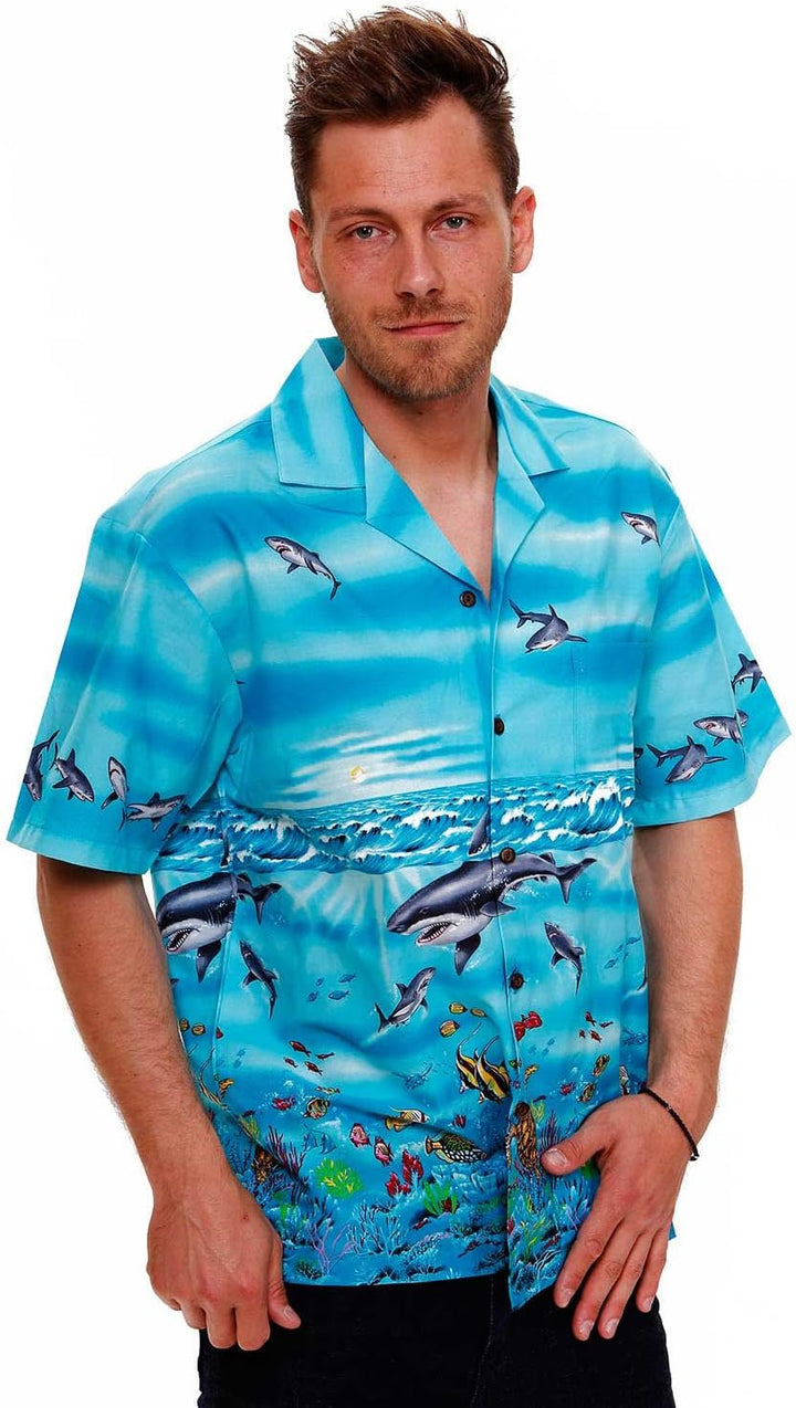 KY‘s | Original Hawaiihemd | Herren | S - 8XL | Kurzarm | Front-Tasche | Hawaii-Print | Haie Meer Fi