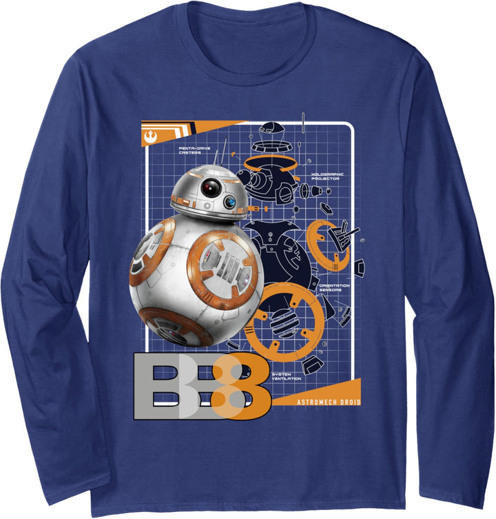 Star Wars The Last Jedi BB-8 Schematic Card Poster Langarmshirt