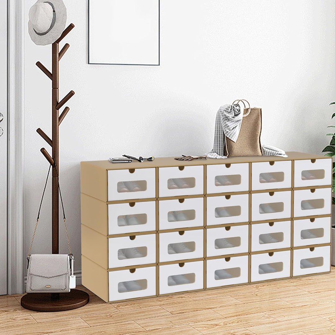 Schuhbox mit Sichtfenster & Schublade 20er Boxen-Set Aufbewahrungsbox Braun Schuhkiste Schuhschachte