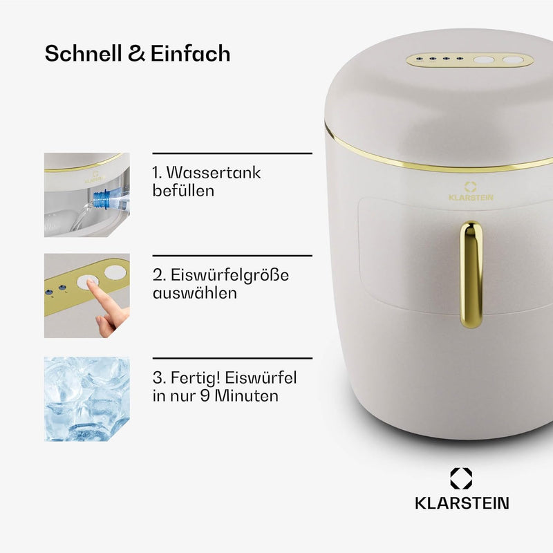 Klarstein Eiswürfelmaschine für Zuhause Camping Gastro, Schnelle Mini-Eiswürfelmaschine Klein, Profi