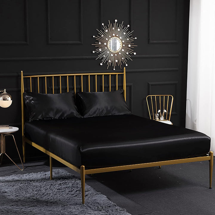 Jemiipee Spannbettuch Einfarbig Satin Seide Glänzend Betttuch Leintuch 150x200 cm für Matratzen bis