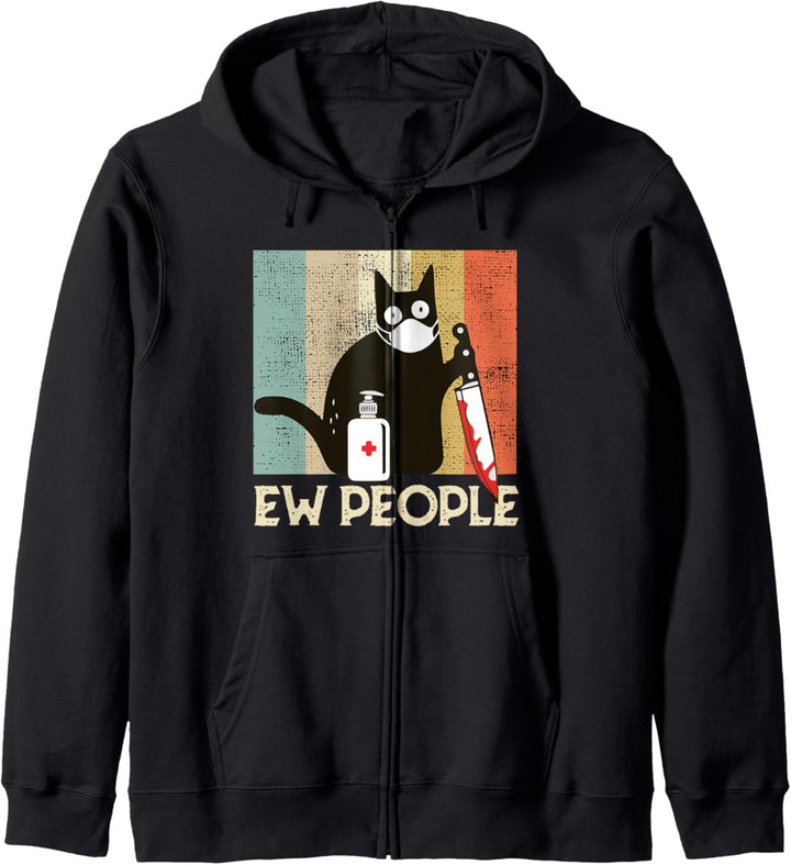 Ew People lustig Retro Katze Mundschutz Anti Social vintage Kapuzenjacke