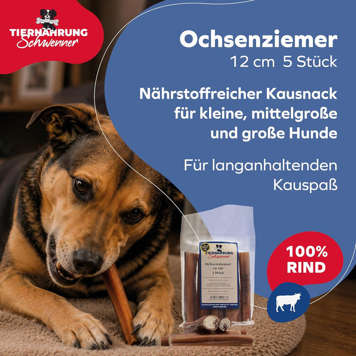 Ochsenziemer für Hunde – 12cm grosse Kauartikel - 5 Stck. für langanhaltenden Kauspass 150 g (1er Pa