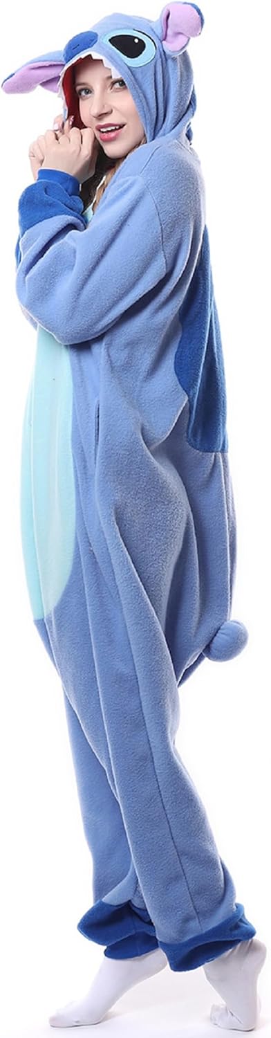 RANSUU Stitch Onesie Kostüm Relaxo Jumpsuit Erwachsene Pyjama Damen Herren Tier Schlafanzug Weihnach