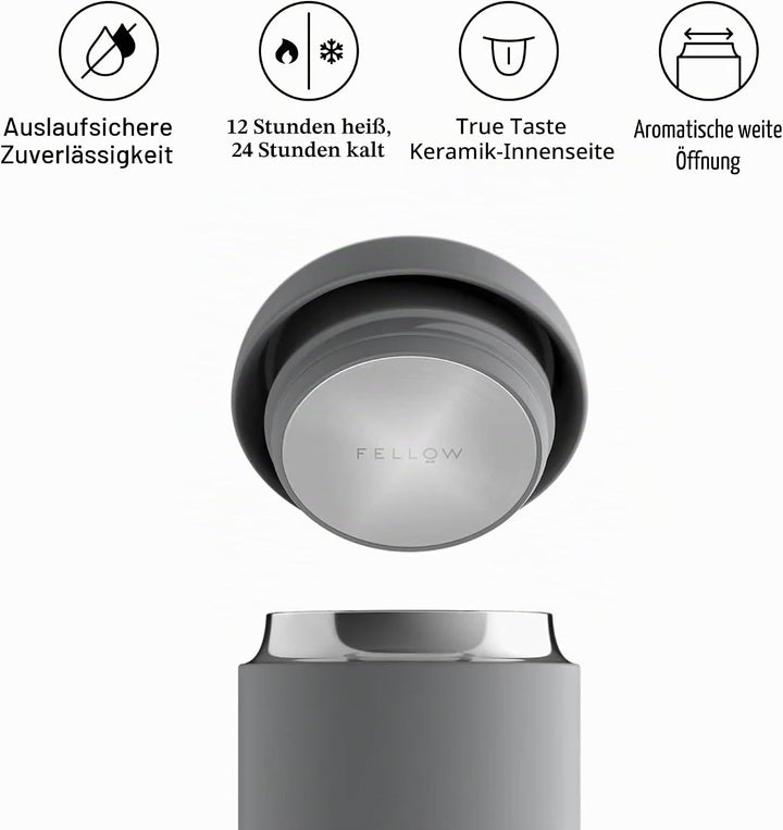 Fellow Carter Everywhere Tasse, vakuumisoliert, mit True Taste Keramikbeschichtung, Mattgrau, 340 ml