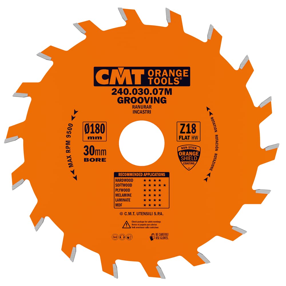 CMT Orange Tools 240.030.07 M – Kreissägeblatt für gerade Nutfräser 180 x 3 x 30 Z 18