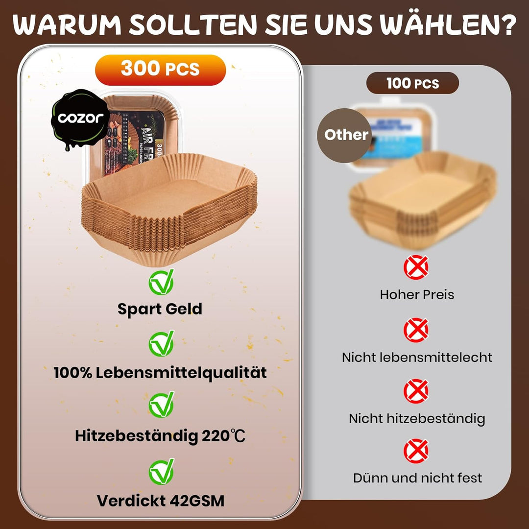 300 Stück Backpapier für Heissluftfritteuse mit Doppelkammer, 20,5x14CM Airfryer Backpapier für Ninj
