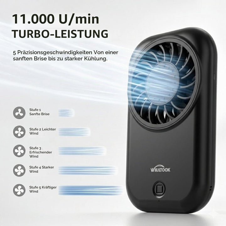 WHATOOK Mini Handventilator: 56g Ultra-Leicht Tragbarer, 11000 U/min Starker Handlüfter mit 5 Geschw