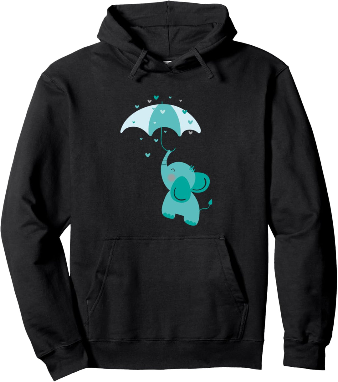 Niedlicher blauer Elefant mit Regenschirm Geschenk Kinder Pullover Hoodie