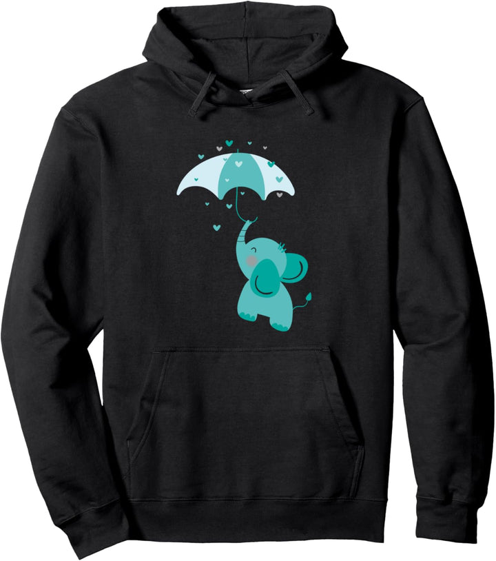 Niedlicher blauer Elefant mit Regenschirm Geschenk Kinder Pullover Hoodie