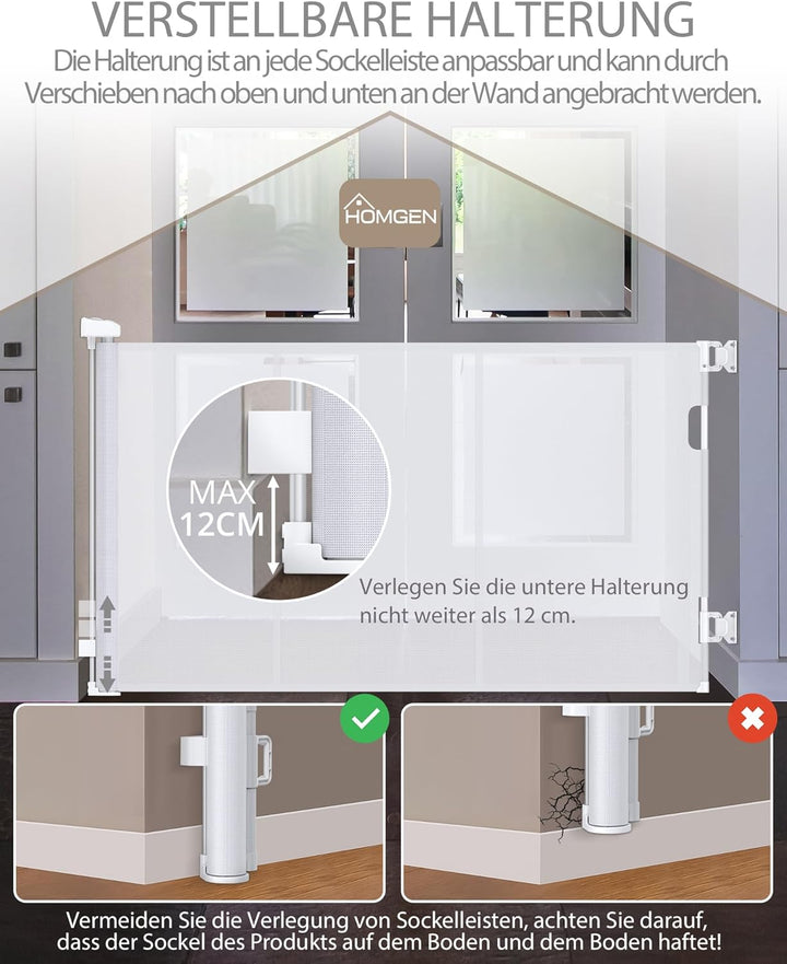 HOMGEN Treppenschutzgitter Türschutzgitter Kindergitter – Ausziehbar 0-300CM, Schutzgitter für Hunde
