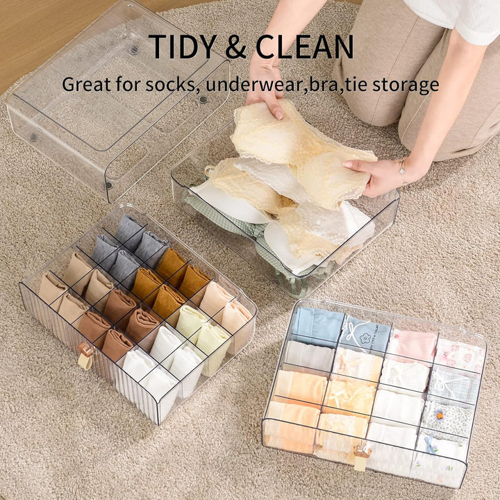 Schubladen-Organizer für Socken, Unterwäsche, 16 Fächer, stapelbar, Kunststoff-Unterwäsche, Schublad
