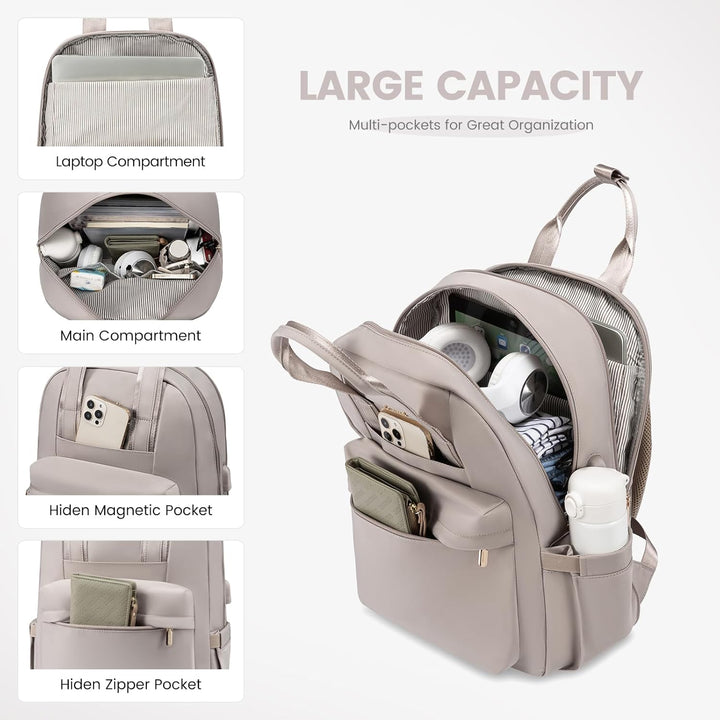 LOVEVOOK Rucksack Damen, 15,6 Zoll Laptop Rucksack Wasserdicht, Elegant Schulrucksack Teenager Mädch
