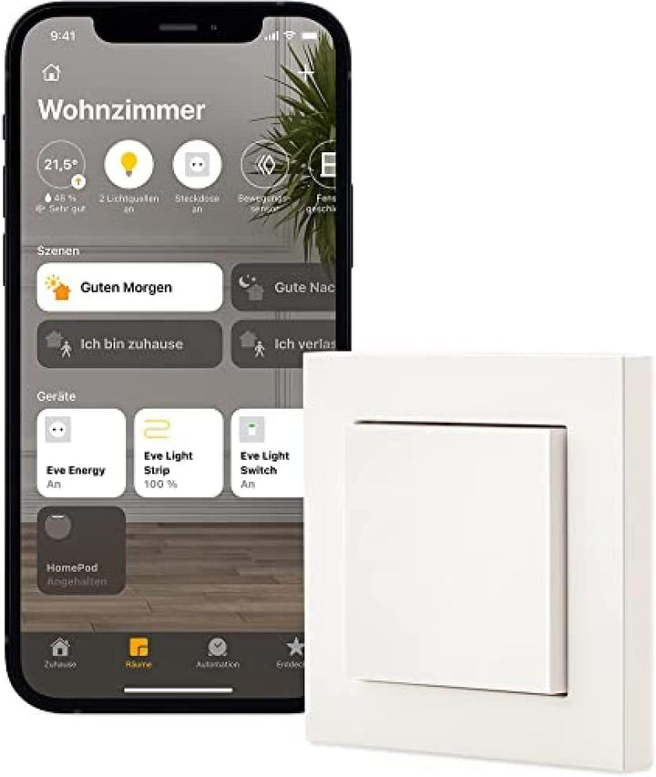 Eve Light Switch – Smarter Lichtschalter, Einfach-, Wechsel- & Kreuzschaltung & Thermo - Smartes Hei
