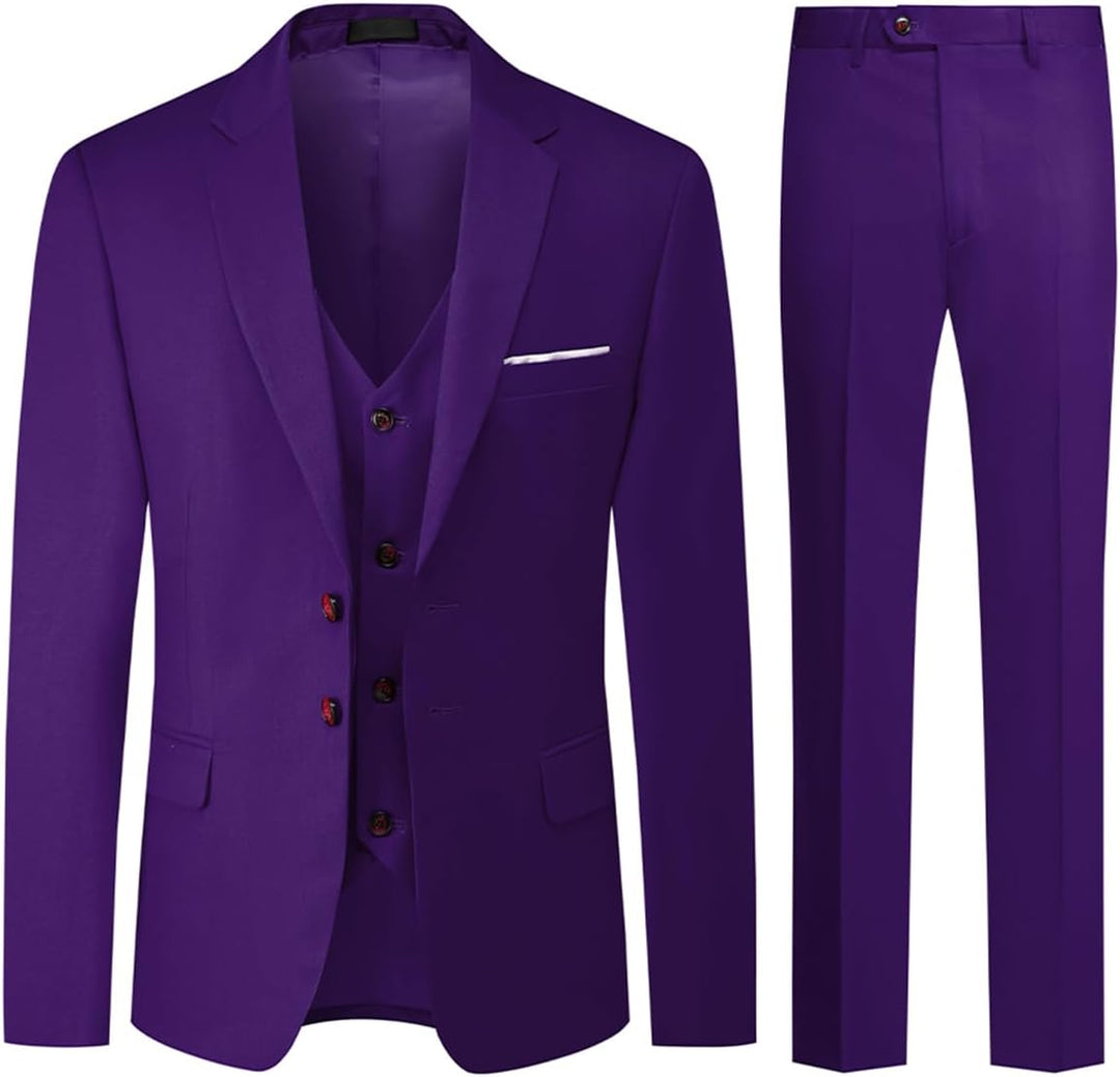 Allthemen Herren Anzug 3-teilig Slim Fit Einreihig Zwei Knöpfe Hochzeit Smoking Anzug Blazer Weste H