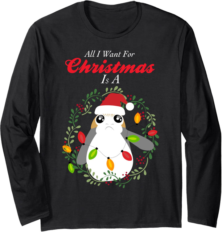 Star Wars The Last Jedi Porg All I Want For Christmas Text Langarmshirt