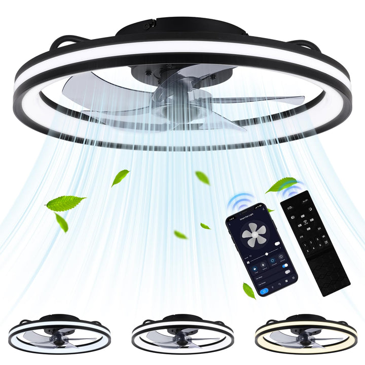 Fiqops Deckenventilator mit Beleuchtung und Fernbedienung Ø50 cm, LED Deckenleuchte 3 Farbtemperatur