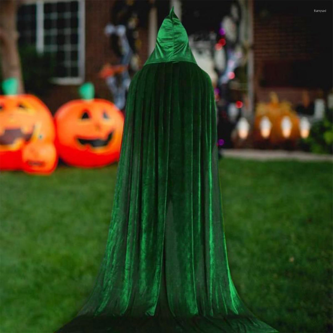 Grüner Samt Umhang mit Kapuze Kinder 140CM Samt Cape Halloween Umhang Kinder Vampir Kostüm Mädchen J