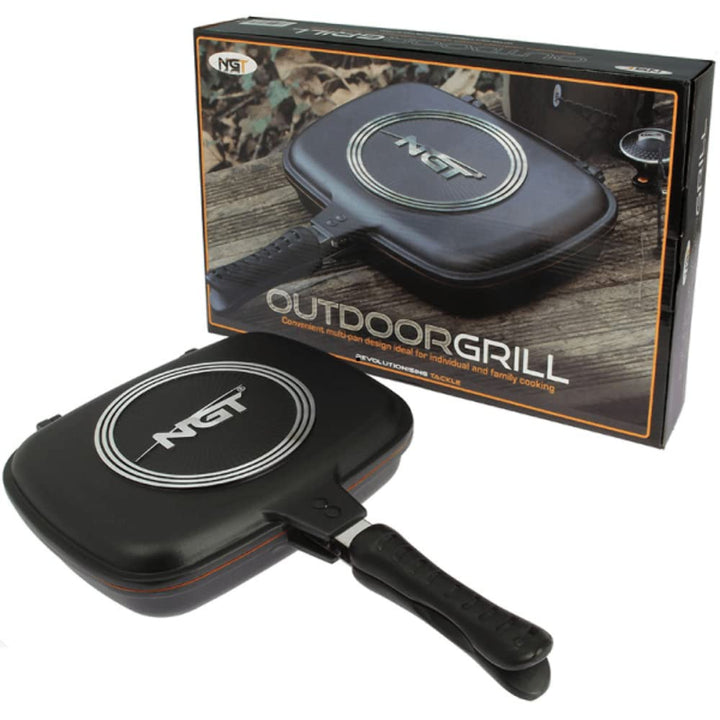 NGT Doppel Grillpfanne Antihaft Verbinden Pfannen Karpfenangeln Kochen Zelten - Kommt Apart in 2 Pfa