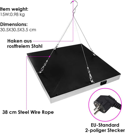 Randaco 15W LED Pflanzenlampe, 225PCS LEDs Grow Lampe, Quadrat Vollspektrum Pflanzenlicht, Plant Lam