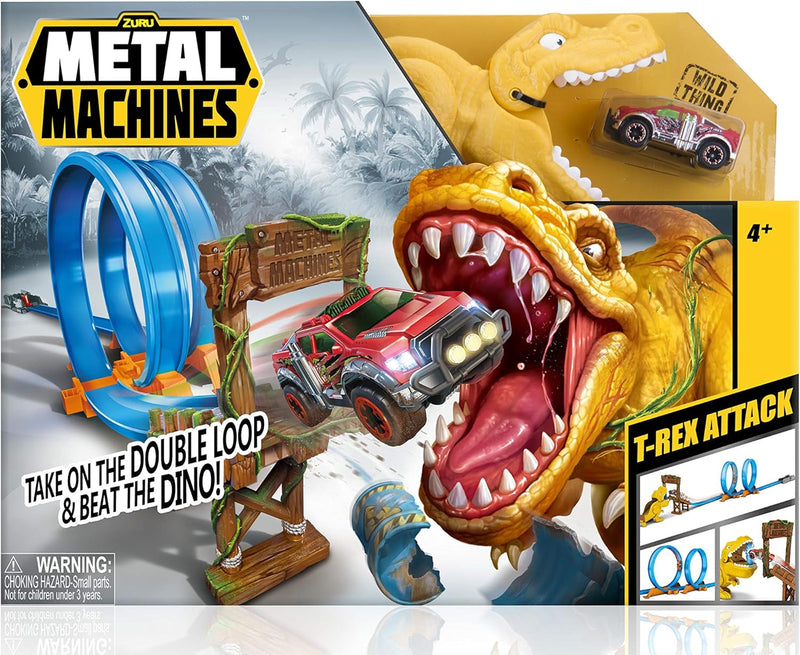 ZURU - Metal Machines – T-Rex – Doppelstrecke mit Mini-Rennwagen – Spiel Auto Kinder – 6702