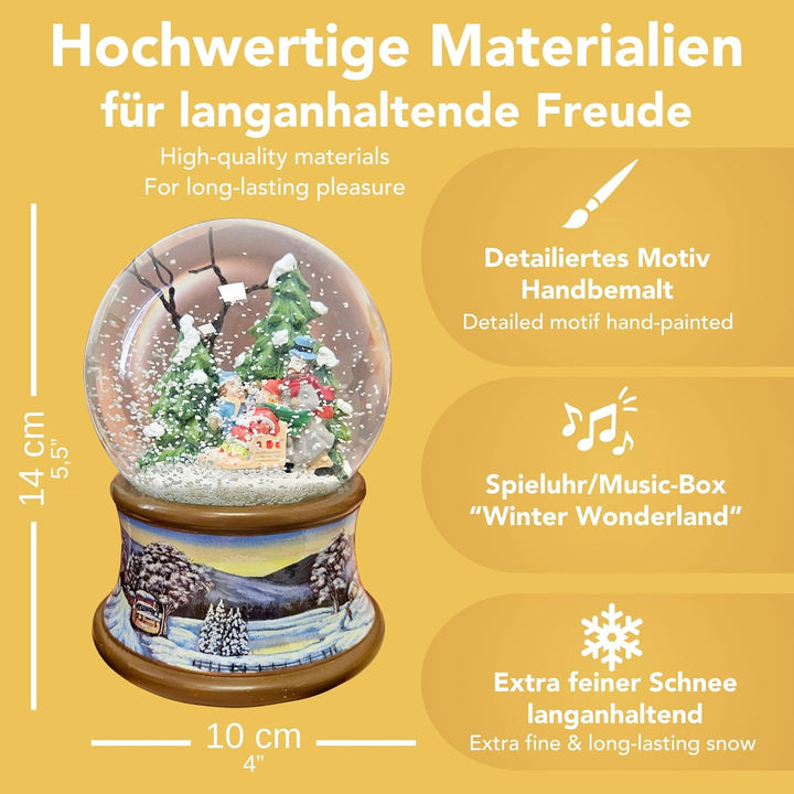 Weihnachts-Schneekugel mit Musik | Schneekugel Winterspaziergang Familie | Sockel Winterlandschaft b