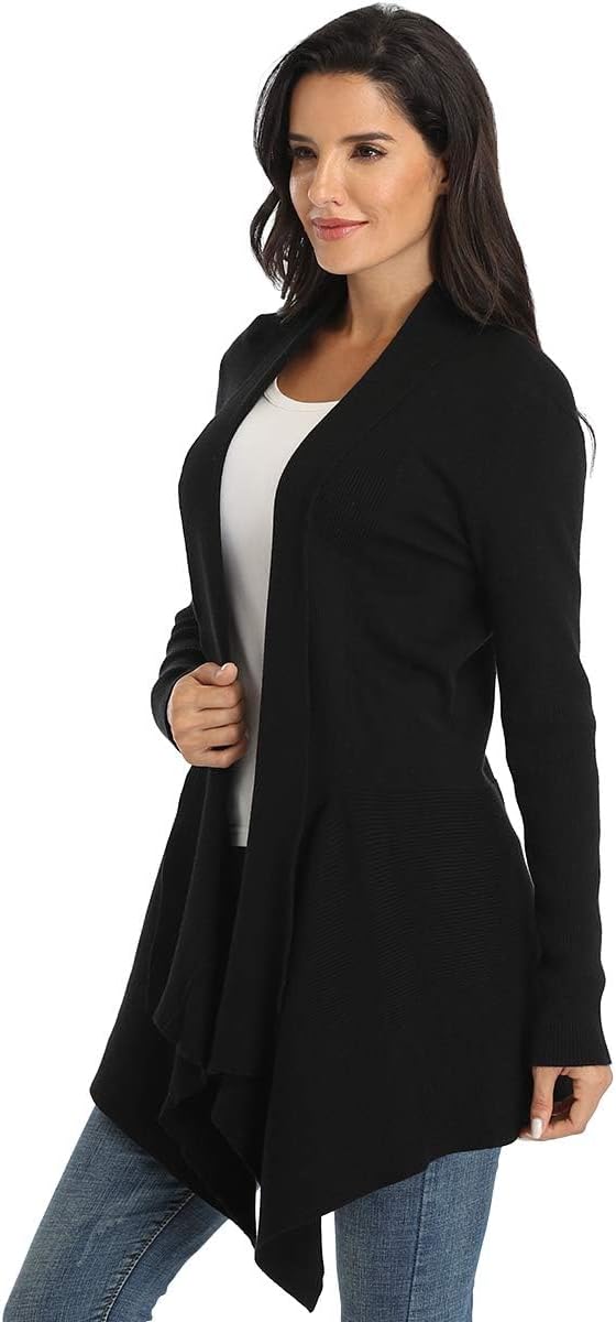 Dilgul Cardigan Damen Strickjacke Langarm Strickmantel Lang Pullover Open Front Unregelmässiger Saum
