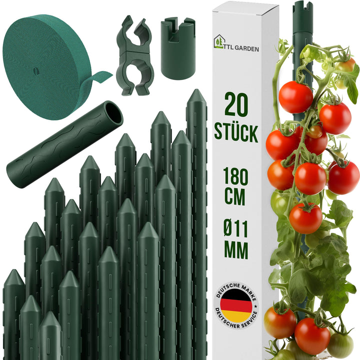 TTL GARDEN Rankstäbe 5er Set 180cm x 16mm Ø grün - extra stabile 16 mm Rankhilfe Pflanzstäbe Stahl r