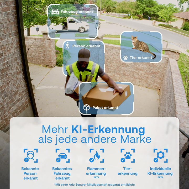 Arlo Essential 3 HD Akku Überwachungskamera Aussen WLAN, Kabellos, 1080p Video, Farbnachtsicht, Lich