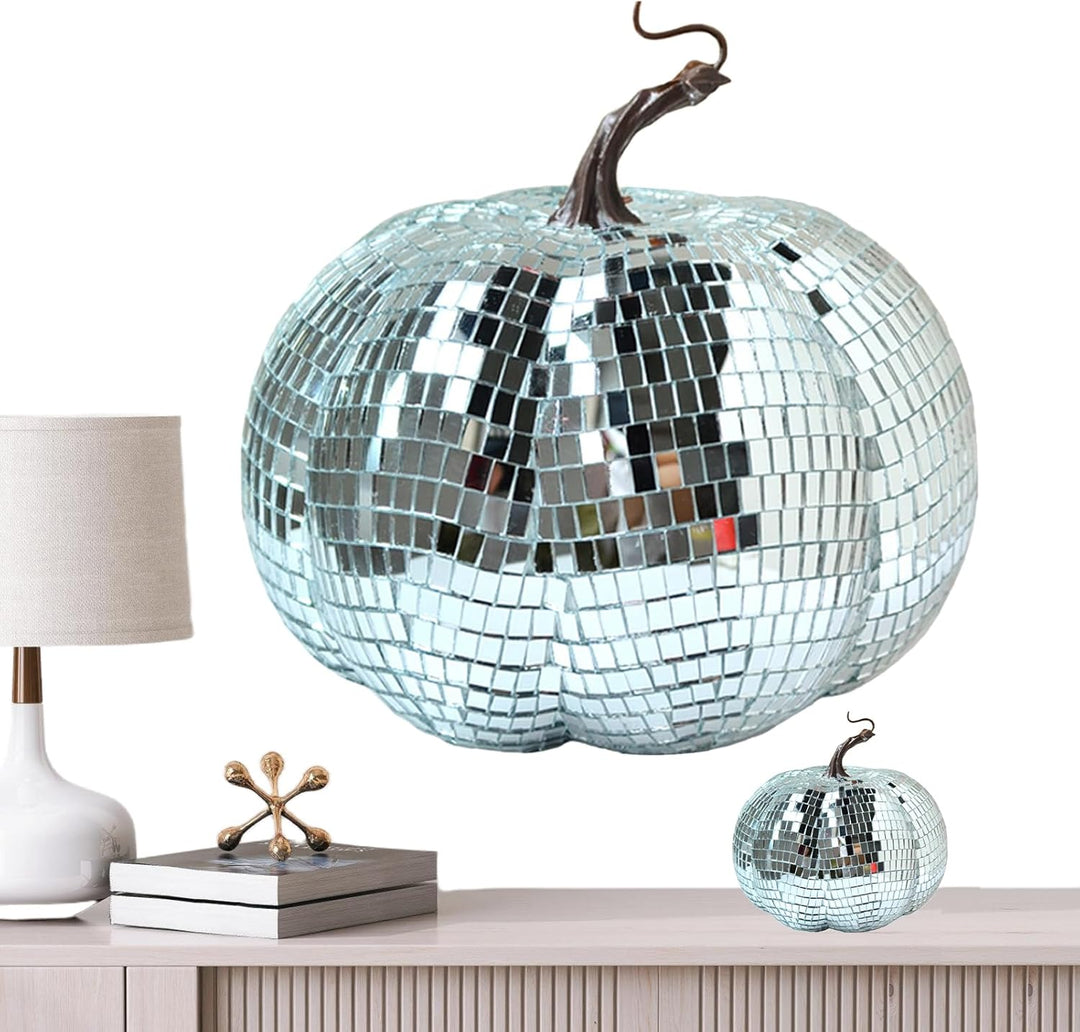Zyntora Glitzer-Disco-Kürbis, Disco-Kugel-Kürbis Halloween | Künstliche Discokugel in Kürbisform, kü