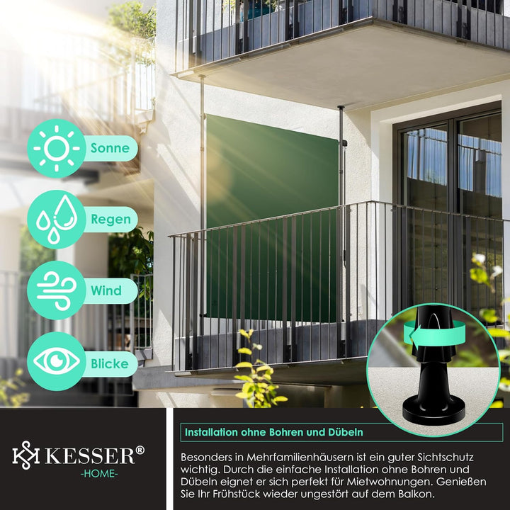 KESSER® Klemmmarkise 150x310 cm, Garten Balkon Sichtschutz wetterfest, Wind- &amp; Sonnenschutz, Senkrec