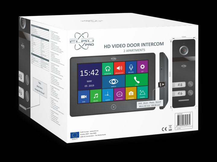 ELRO PRO PV40 Full HD Video-Türsprechanlage für 2 Familien, 1080P, 2x 7 Zoll Farbmonitore, Voicemail