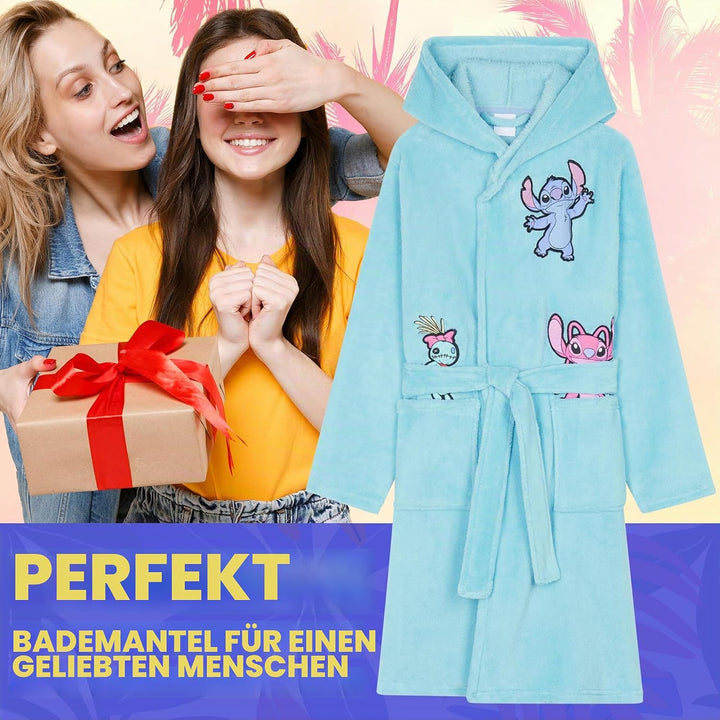 Disney Stitch Bademantel Kinder Mädchen, Morgenmantel mit Kapuze &amp; Taschen - Geschenke für Mädchen &amp;