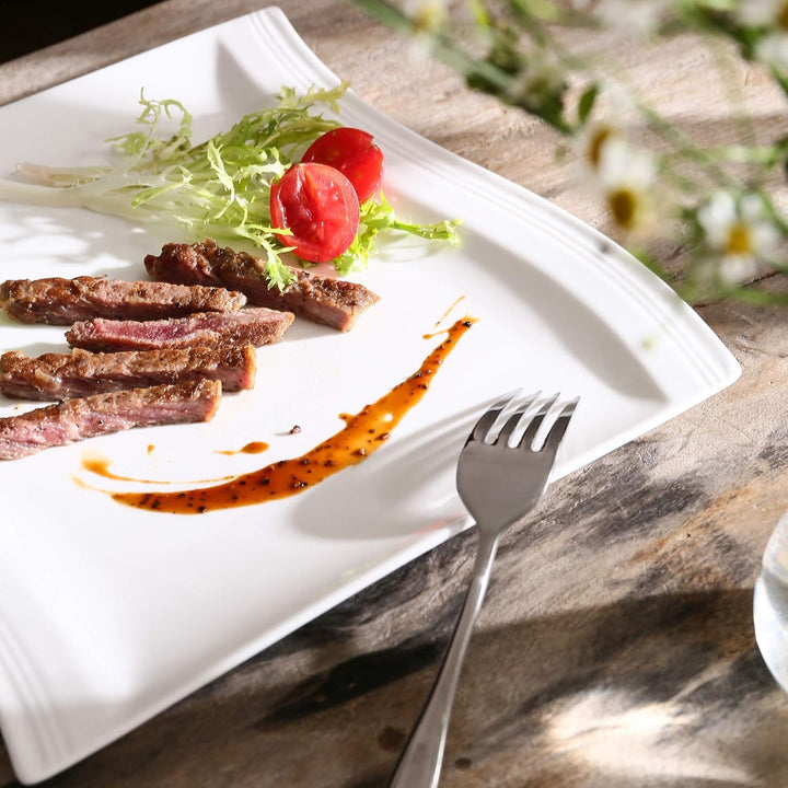 MALACASA, Serie Flora, 6 teilig Set CremeWeiss Porzellan Flachteller Speiseteller Essteller 10,25 Zo