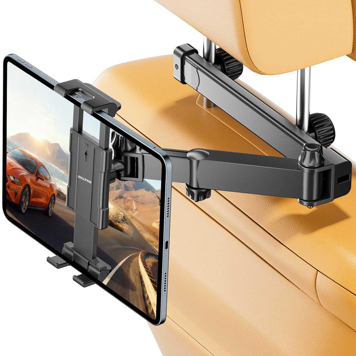 OHLPRO Tablet Halterung Auto Mitte,26CM Ausziehbare Alu-Arm KFZ Tablet Halter Kopfstütze Tablethalte