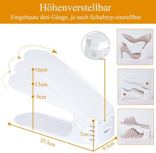 Schuh Slots Schuhstapler Schuhhalter Set, Verstellbare Schuhregale aus Kunststoff, Platzsparend und