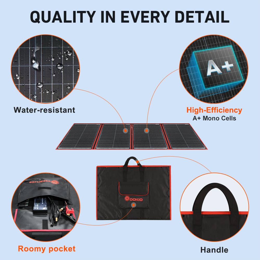 DOKIO 200W 18V Faltbar Solar Panel Kit Monokristallines Mit Solarladeregler Und PV-Kabel (Für 12V Kf