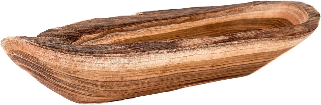 Windalf Natur Holzschale GALINA 35 cm Rustikale Teakholzschale Längliche Holzschale Schlüsselablage
