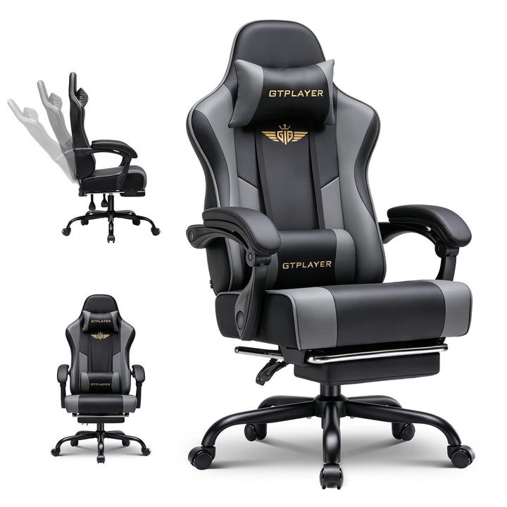 GTPLAYER Gaming Stuhl Chair Gamer Sessel - Ergonomischer Gamer Stuhl mit Fussstütze Kopfstütze und L