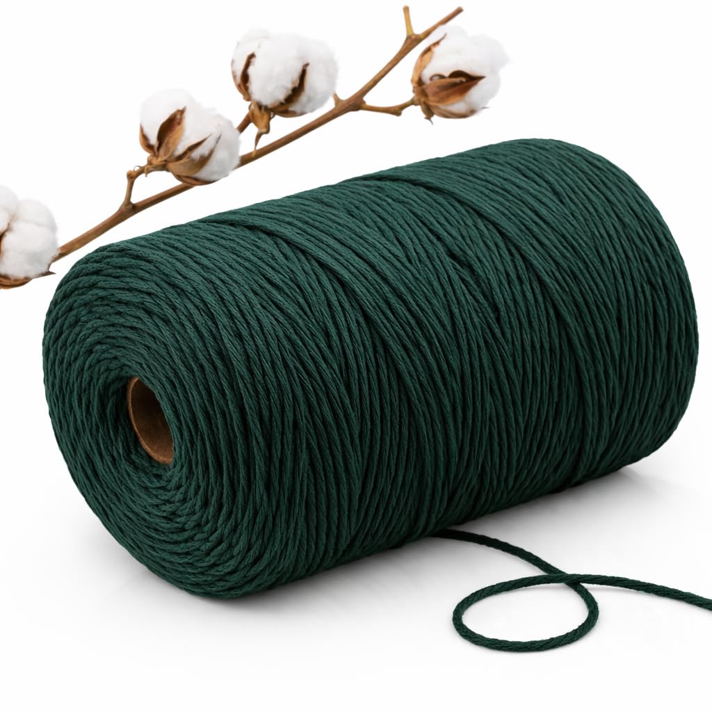 Abio Makramee Garn Grün 3mm 300m Baumwollgarn Macrame Cord Kordel Garn für Makramee Schnur Makrameeg