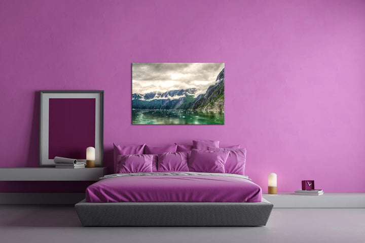 deyoli Tracy Arm Fjord bewölkt in Alaska im Format: 80x60 als Leinwandbild, Motiv fertig gerahmt auf