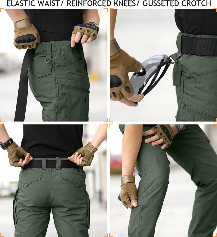 CARWORNIC Herren Taktische Hose wasserdichte Cargo Hose Militär Outdoorhose 34W / 32L Armee-grün, 34