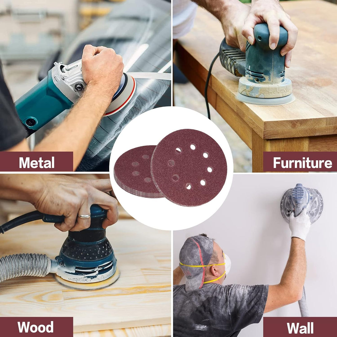 STEBRUAM 100 Stück Schleifpapier 125mm Klett 80 körnung,Profi 125 Schleifscheiben Rund 8 Loch für Ex