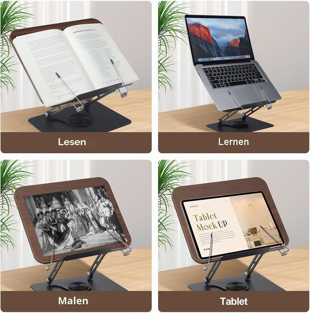 Foyucool Buchständer zum Lesen, Holz Faltbarer Kochbuchständer, Höhenverstellbarer, 360° drehbarer B