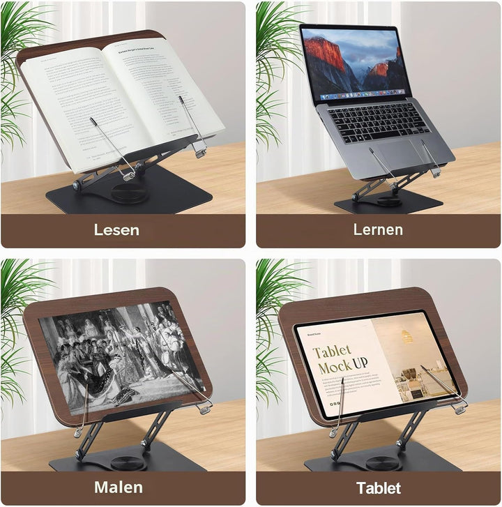 Foyucool Buchständer zum Lesen, Holz Faltbarer Kochbuchständer, Höhenverstellbarer, 360° drehbarer B