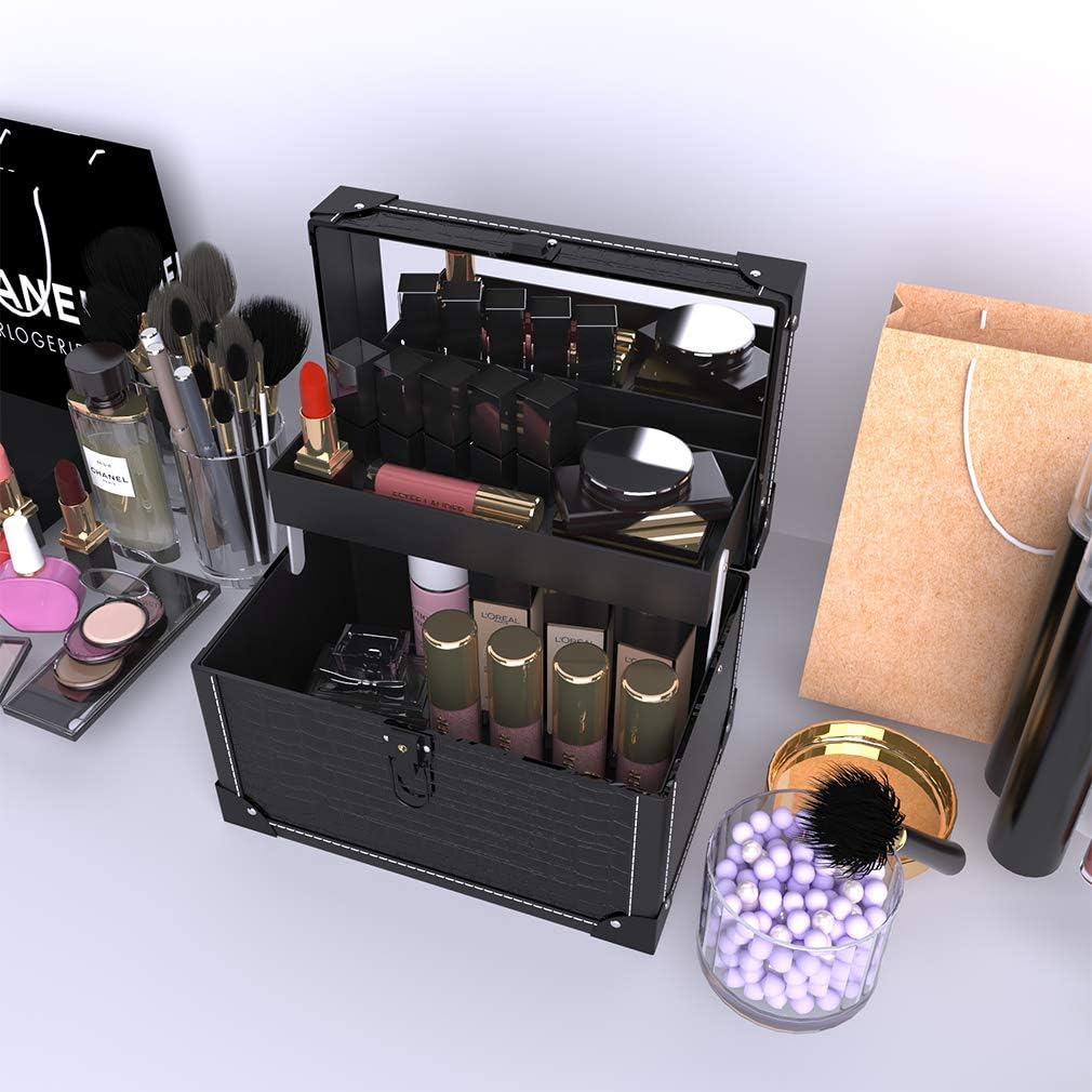 ANGNYA Kosmetikkoffer mit Spiegel Schminkkoffer Beauty Case 2 Ebenen mit Schlüssel elegant und klass