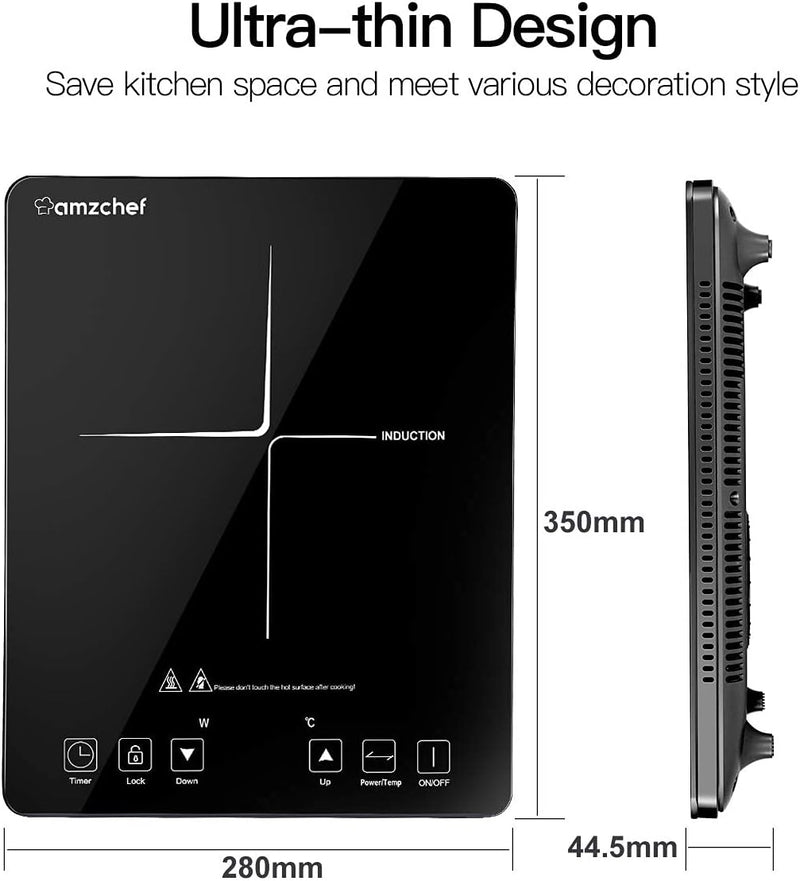 Induktionskochplatte, AMZCHEF Induktionskochfeld 1 Platte, 2000W Max mit 10 Temperatur und Leistungs