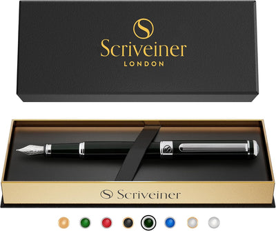 Scriveiner Füller - britisches Schwarz Grüne, Luxus Füllfederhalter, Chromausführung, feine Schmidtf