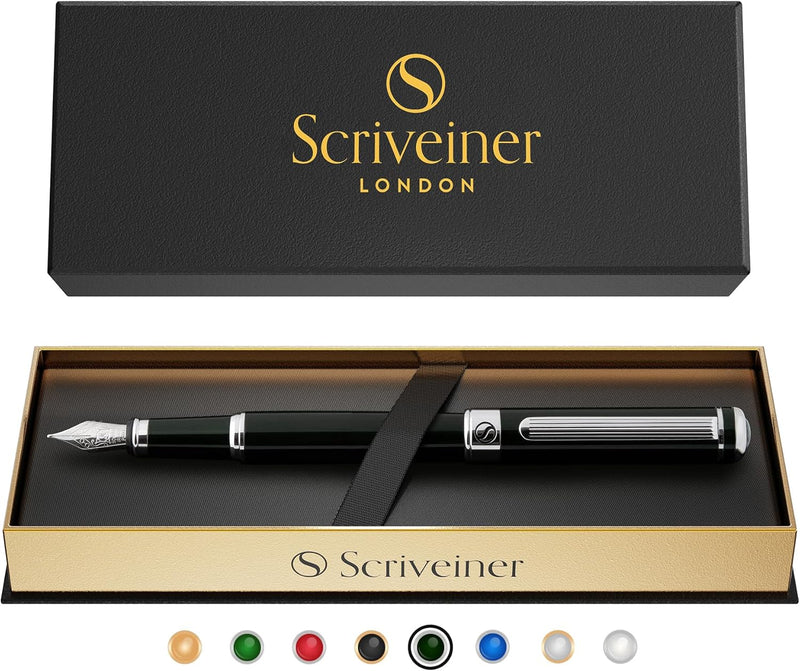 Scriveiner Füller - britisches Schwarz Grüne, Luxus Füllfederhalter, Chromausführung, feine Schmidtf