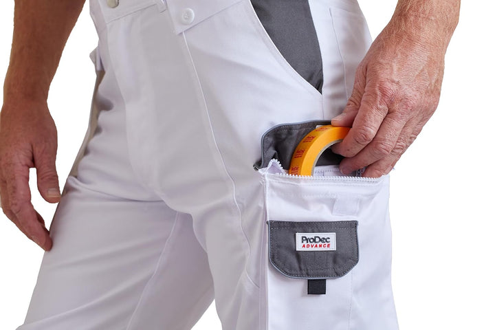 ProDec Advance Malerhosen für Männer, schmutzabweisende weisse Arbeitshose, Maler-Overall für Männer